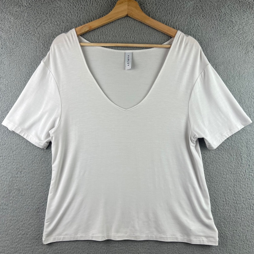 Varley Womens White Bamboo Blend V-Neck Short Sleeve T-Shirt Size M